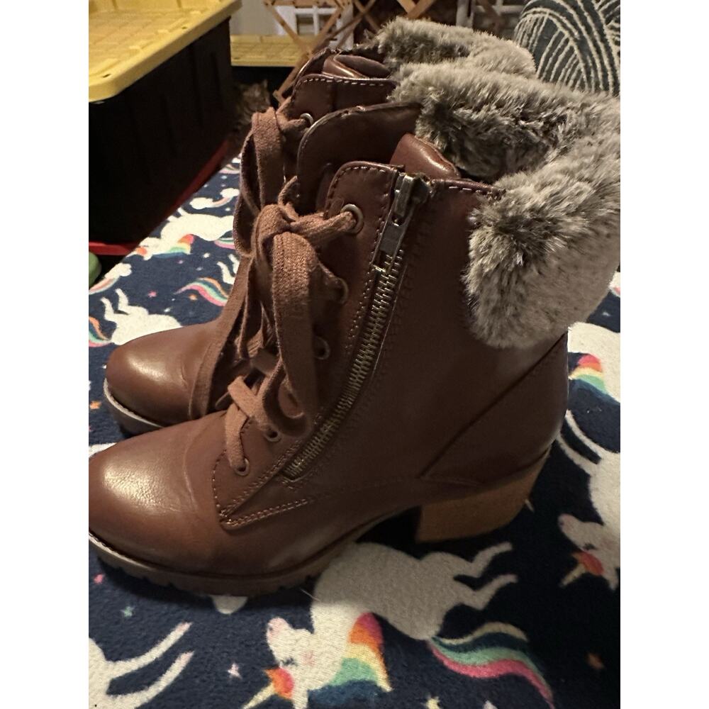 Women’s Size 10M Dress Boot Faux Fur Trim Mia Brown (stitch Fix) Worn 1x - Picture 3 of 11